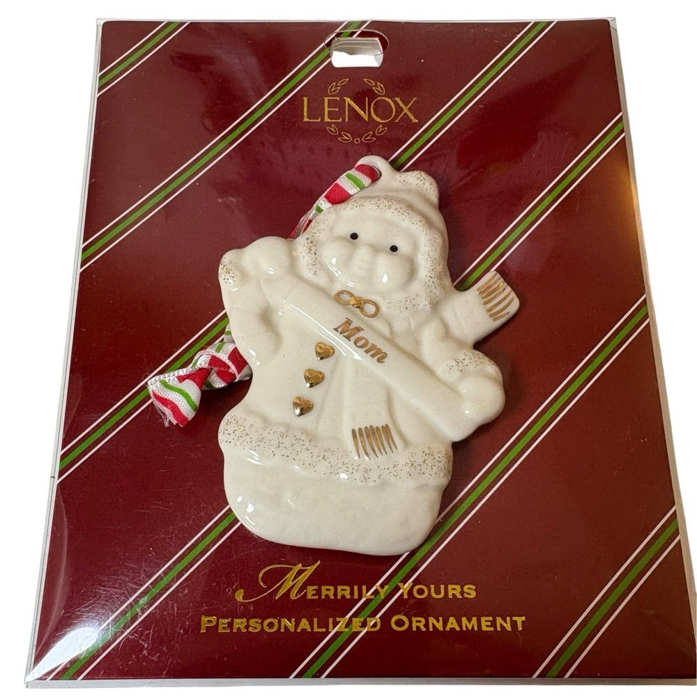Lenox Personalized Merrily Yours Mom Christmas Tree Ornament Snowman 3" Tall
